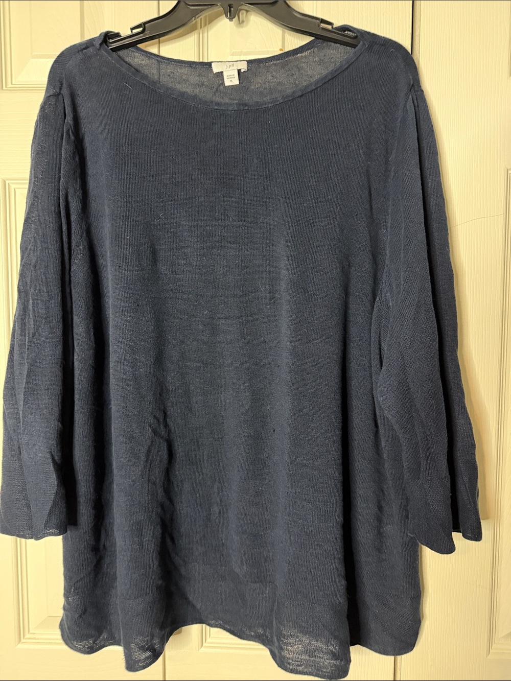 J. Jill Navy Linen 3/4 Sleeve Boatneck Sweater
